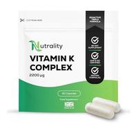 Nutrality Premium Triple Vitamin K Complex 2200 mcg - Bioactive Natural Forms - Vitamin K1 Plus K2 (MK-4 & MK-7) - High Strength K2 Supplements for Maintenance of Normal Bones