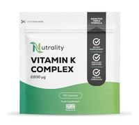 Nutrality Premium Triple Vitamin K Complex 2200 mcg - Bioactive Natural Forms - Vitamin K1 Plus Vitamin K2 (MK-4 & MK-7) - High Strength K2 Vitamin Supplements for Maintenance of Normal Bones