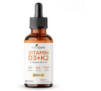 Nutrapure Vitamin D3 5,000 IU & K2 MK-7 Liquid Supplement with Omega-3 | Supports Immune System, Bones & Muscles | 60ml | 60 Servings | Vegan & Alcohol-Free | in Organic MCT Oil | Made in the UK