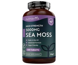 Nutravita 5000mg Sea Moss Tablets - 400 Irish Sea Moss Vegan Supplements for 6.5 Months of Supply, Contributes to Normal Energy-Yielding Metabolism, Skin & Cognitive Function (EFSA) Made in The UK