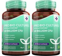 Nutravita 60 Billion CFU Probiotic Cultures, Scientifically Backed Lactospore®, 2 Packs of 60 Vegan Capsules, Enteric Coating to Ensure Probiotics are Delivered Directly to The Gut, Made in The UK