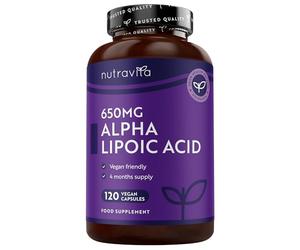 Nutravita Alpha Lipoic Acid 650mg - 120 High Strength ALA Vegan Friendly Capsules - 4 Month Supply - Alpha-Lipoic Acid Supplement - No Synthetic Binders or Fillers - Made in The UK