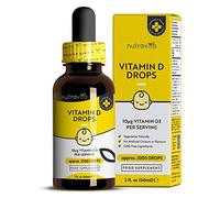Baby Vitamin D Drops for Infants & Children 60ml - Healthy Immune System, Normal Growth & Development of Bones in Kids - 400 IU or 10mcg per Drop (2000 Drops Per Bottle) - Sugar Free - Made in The UK