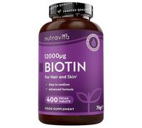 Nutravita Biotin Hair Growth Supplement 12,000mcg - 400 Vegan Tablets (13+ Month Supply) High Strength Vitamin B7 12000UG - Supports Skin & Hair Growth - High Absorption Biotin Pills for Women & Men