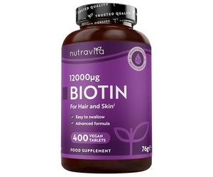 Nutravita Biotin Hair Growth Supplement 12,000mcg - 400 Vegan Tablets, High Strength Vitamin B7 12000UG - Supports Skin & Hair Growth - High Absorption Biotin Pills for Women & Men- Multiperson pack