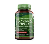 Maca Root Capsules 5000mg (High Strength) - 180 Vegan Black (6 Month Supply) Not Tablets 100% Peruvian with L-Arginine, Panax Ginseng & Pepper Made in UK by Nutravita