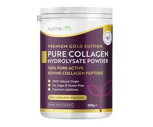 Nutravita Bovine Collagen Powder 500g - Premium Gold Standard Bovine - 50 Servings - 100% Pure Hydrolyzed Collagen Supplements for Women & Men - 8 Amino Acids - Peptides for Women - Powder Supplements