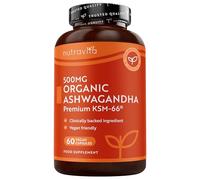 Organic Ashwagandha KSM-66® with 5% Withanolides - Vegan Friendly with The Highest Concentration Most Bioavailable Full-Spectrum Root Powder for Immune Support - Made in The UK by Nutravita
