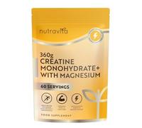 Nutravita Creatine Monohydrate Powder with Magnesium - 360g Unflavoured Vegan Micronised Creatine Powder (60 Day Supply) - Pre Workout Supplement for Men & Women with Scoop Included - UK Made