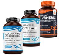 Nutravita Glucosamine + Omega 3 + Turmeric Joint Support Bundle - Glucosamine with Chondroitin (180 Capsules), 2000mg Omega 3 (240 Softgels), 1440mg Turmeric with Black Pepper & Ginger (180 Capsules)
