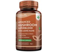 Nutravita High Potency Mushroom Complex 14400mg Superblend with Lions Mane - 6 Mushroom Complex with Chaga, Cordyceps, Shiitake, Reishi, Maitake and Lions Mane - 180 Vegan Capsules - Made in The UK
