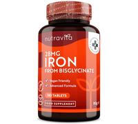 Nutravita Iron Tablets 28mg - 180 Vegan Tablets (3 Month Supply of Iron Supplements) - Contributes to The Reduction of Tiredness and Fatigue - Suitable for Men and Women - Made in The UK