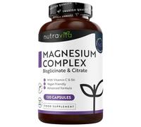 Nutravita Magnesium Glycinate Complex with Vitamin C & B6-120 Capsules | 600mg Magnesium Bisglycinate, 1545mg Citrate, 344mg Elemental Magnesium - Muscles & Sleep Supplement - Vegan - Made in UK