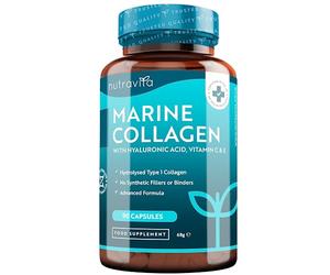 Nutravita Marine Collagen 1000mg Enhanced with Hyaluronic Acid 100mg - 90 Super Strength Capsules - Hydrolysed Collagen Supplements - Vitamin C, Vitamin E, Vitamin B2, Zinc, Copper - Made in The UK