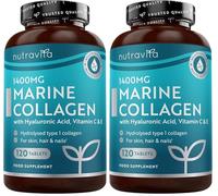 Nutravita Marine Collagen Tablets 1400mg Enhanced with Hyaluronic Acid - Hydrolysed Collagen Supplements for Women and Men - 240 Tablets (4 Month Supply) - with Vitamin C, Vitamin E & Zinc (Pack of 2)