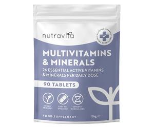 Nutravita Multivitamin Tablets for Women & Men - 26 Essential Vitamins & Minerals, Vitamin C, D, Iron, Zinc - Immune System Support - 3 Month Supply - Vegan Multivitamins - Made in The UK
