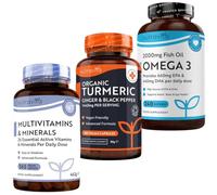 Nutravita Multivitamin + Turmeric + Omega 3 Bundle - High Strength Multivitamins & Minerals (365 Tablets), 1440mg Turmeric with Black Pepper and Ginger (180 Capsules), 2000mg Omega 3 (240 Softgels)