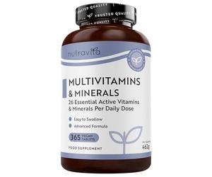 Nutravita Multivitamins & Minerals - 365 Vegan Tablets, 1 Year Supply - Immune System Support - Multivitamin Tablets for Women & Men - 26 Essential Active Vitamins & Minerals - Made in The UK