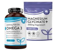 Nutravita Omega 3 + Magnesium Glycinate Bundle - 240 High Strength 2000mg Omega Softgels with 660mg EPA & 440mg DHA - 120 Vegan 200mg Elemental Magnesium Bisglycinate & Oxide Capsules for Men & Women