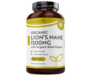 Nutravita Organic Lions Mane Mushroom 1500mg - 120 High Strength Capsules
