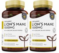 Nutravita Organic Lions Mane Mushroom 1500mg - 120 High Strength Vegan Capsules (Not Powder) - Lions Mane Supplement with Organic Black Pepper - Made in The UK (Pack of 2)