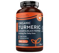 Organic Turmeric (Curcumin) + Ginger 1440mg - 180 Vegan Capsules - Joint Care