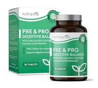 Nutravita Pre & Pro Digestive Balance - 30 Tablets - 5 Billion Bio Cultures - Lactobacillus, Calcium & Peppermint Tablets - Prebiotic & Probiotic for Gut Health - Digestive Support & Bloating Relief