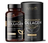 Nutravita Premium Multi Collagen Protein Capsules with Type I, II, III - Includes Hydrolysed Grass Fed Bovine Collagen, Marine Collagen, Hyaluronic Acid, Turmeric - 90 Capsules - Made in The UK