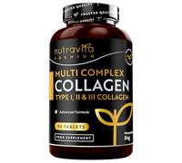 Nutravita Premium Multi Collagen Protein Tablets with Type I, II, III - Includes Hydrolysed Grass Fed Bovine Collagen, Marine Collagen, Hyaluronic Acid, Turmeric - 90 Tablets - Made in The UK