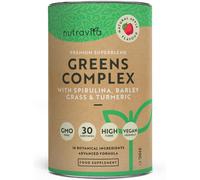 Super Greens Powder Complex - Natural Apple Flavour - Premium Superfood Powder Blend with Spirulina, Barley Grass and Turmeric - High Fibre, Vegan Friendly, and GMO Free - Made in The UK by Nutravita