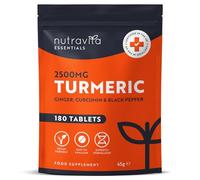Nutravita Turmeric Tablets 2500mg with Black Pepper, Ginger & Curcumin - 180 High Strength Tumeric Supplements (3 Month Supply) - Vegan - Alternative to Capsules - Letterbox Friendly - Made in UK