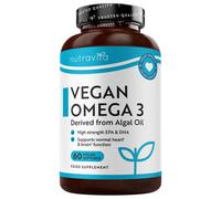 Nutravita Vegan High Strength Omega 3 2000mg Soft Gels - 600mg DHA & 300mg EPA per Serving - Plant-Based Omega 3 Softgels Derived from
