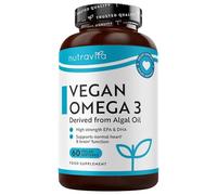 Nutravita Vegan High Strength Omega 3 2000mg Soft Gels - 600mg DHA & 300mg EPA per Serving - Plant-Based Omega 3 Softgels Derived from Sustainable Algal Oil - 60 Vegan Softgels - Made in The UK
