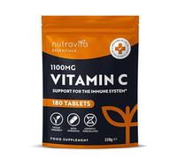 Vitamin C Tablets 1100mg - 180 Premium Vegan and Vegetarian Tablets - 3 Month Supply - High Strength Ascorbic Acid - Vitamin C for The Immune System - Letterbox Friendly - Made in The UK by Nutravita