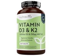 Nutravita Vitamin D3 2000IU & K2 150µg (MK7) - 240 Tablets, 8 Months Supply | Vit D Supports Your Immune System & Bone Health - Vitamin D3 K2 Supplements - Cholecalciferol - Made in the UK