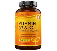 Nutravita Vitamin D3 3000iu & K2 100ug (MK7) - 120 Vitamin D3 K2 Vegetarian Capsules - Supports Normal Bones, Muscles, Teeth and Immune System - Cholecalciferol & Menaquinone-7
