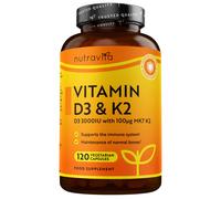 Nutravita Vitamin D3 3000iu & K2 100ug (MK7) - 120 Vitamin D3 K2 Vegetarian Capsules - Supports Normal Bones, Muscles, Teeth and Immune