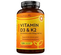 Nutravita Vitamin D3 3000iu & K2 100ug (MK7) - 120 Vitamin D3 K2 Vegetarian Capsules - Supports Normal Bones, Muscles, Teeth and Immune System - Cholecalciferol & Menaquinone-7