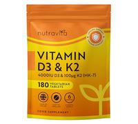 Nutravita Vitamin D3 4000 iu & K2 100μg MK7-180 Tablets - 6 Month Supply | High Strength Vegetarian Vitamin D Supplement for Bones, Muscles & Immune System - Made in the UK