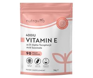 Nutravita Vitamin E 400IU D-Alpha Tocopherol - 100% Natural Vitamin E - 90 Vegan Capsules - Highly Absorbable - 3 Month Supply - Protects Cells from Oxidative Stress - Made in The UK