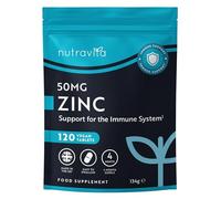 Nutravita Zinc Tablets 50mg - 120 High Strength Vegan Tablets (4 Months Supply) - Highly Absorbable Zinc Supplements for Maintenance of Normal Immune System, Bones, Hair, Skin & Nails - Made in UK