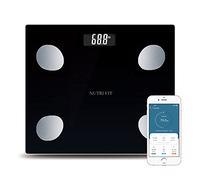 NUTRI FIT Digital Smart Bathroom Scale with Bluetooth, 28x24cm, Black | Body Weight Body Composition Monitor with 15 Key Values BMI, Body Fat, Muscle Mass, Large LCD Readings, 150kg/330LB