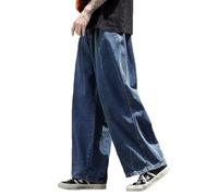 Nutriangee Men's Loose Wide Leg Jeans Straight Baggy Hip hop Streetwear Skateboard Denim Pants, Blue 007, 36