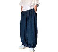 Nutriangee Nutirangee Men's Loose Fit Baggy Jeans Casual Streetwear Wide Leg Hip Hop Oversized Denim Pants, Navy, 34