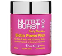 Nutriburst Biotin Power Plus - Biotin (2500mcg) + Liposomal Vitamin C for Healthy Hair & Glowing Skin - Strawberry Flavour - 60 Gummies 1 Month Supply - Suitable for Vegans