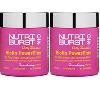 Nutriburst Biotin Power Plus - Biotin (2500mcg) + Liposomal Vitamin C for Healthy Hair & Glowing Skin - Strawberry Flavour - 60 Gummies 1 Month Supply - Suitable for Vegans (Pack of 2)