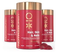 Nutriburst Hair, Skin & Nails Multipack - Supports Skin, Builds Collagen & Nail Strength - 5000 mg Biotin, Zinc + Vitamin A, C, D, E - Vegan & Sugar Free - 180 Strawberry Gummies - 3 Month Supply