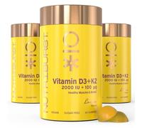 Nutriburst Vitamin D3 (200IU) + K2 (100µg) Multipack - Essential Nutrients to Support Bone Health, Skeletal & Immune Function - Vegan & Sugar Free - 180 Lemon Gummies - 3 Month Supply