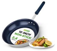 Nutrichef 10" Medium Fry Pan - Medium Skillet Nonstick Frying Pan with Silicone Handle, Ceramic Coating, Blue Silicone Handle, Stain-Resistant and Easy to Clean, Professional Home Cookware