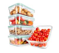 NutriChef 10-Piece Superior Glass Food Storage Containers Set (5 Containers + 5 Locking Lids),Stackable Meal-prep Design, BPA-free Airtight Clear Locking lids with Vent Lids & Air Hole, Green